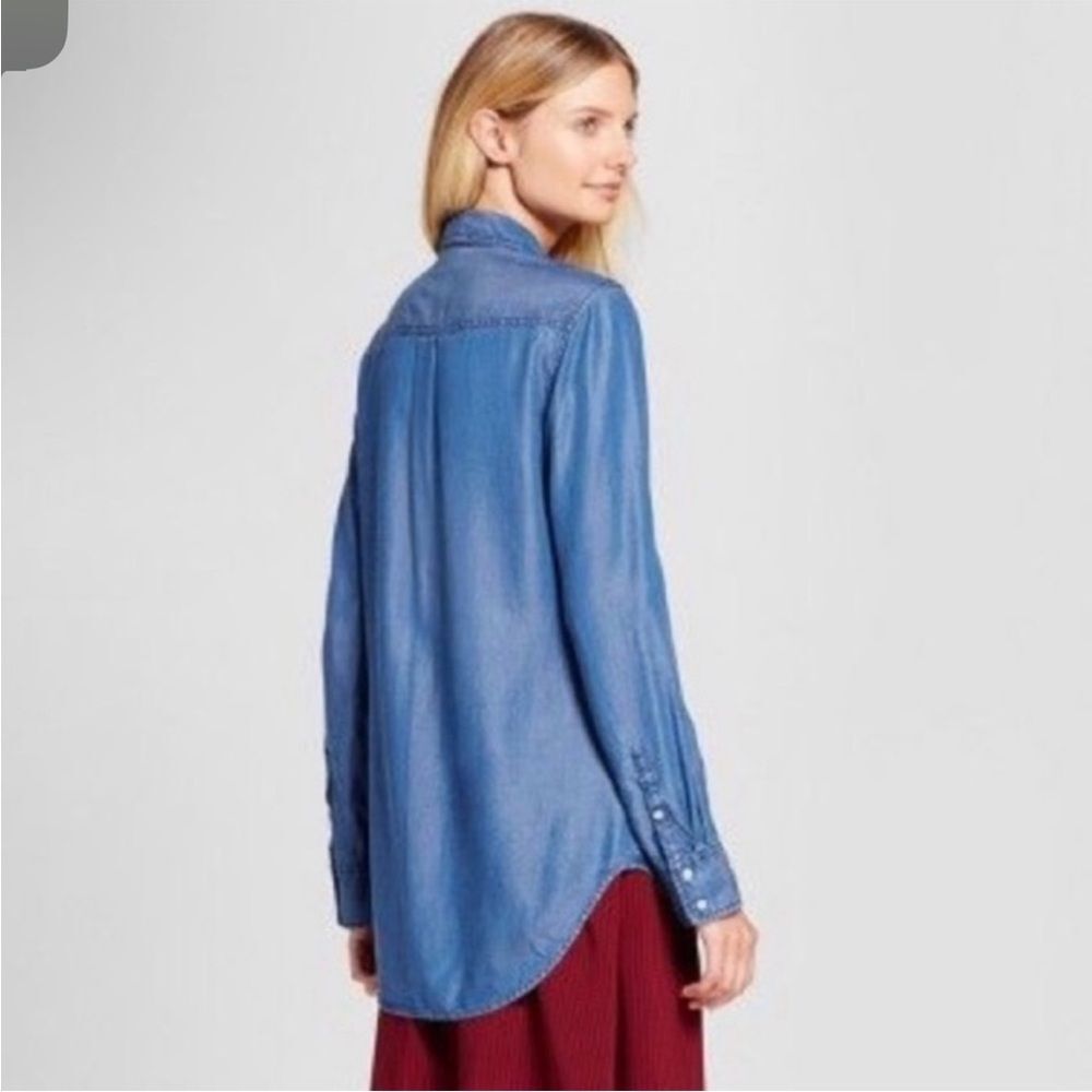 a new day Women's Chambray Popover Shirt Size Small 100% Lyocell Tunic Length